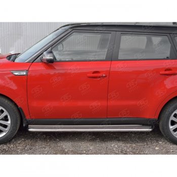 Широкая защита порогов с трубой диаметром 42 мм SLITKOFF v3 KIA Soul  PS (2014-2016) дорестайлинг