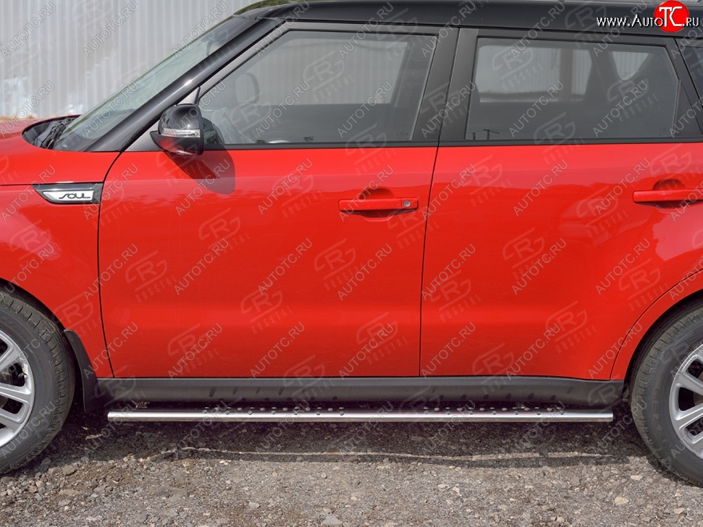 16 649 р. Защита порогов из овальной трубы d75x42 мм с проступью Russtal KIA Soul PS дорестайлинг (2014-2016)  с доставкой в г. Кемерово