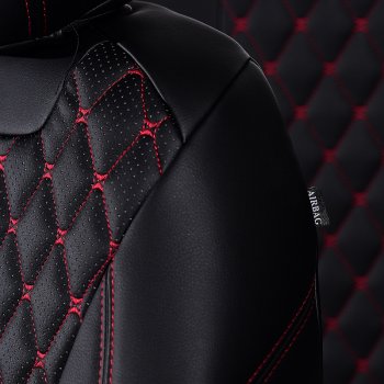 10 899 р. Чехлы для сидений Lord Autofashion Байрон (экокожа, раздельная спинка, 3 Г-образных подголовника) KIA Soul PS дорестайлинг (2014-2016) (Черный, вставка черная, строчка красная)  с доставкой в г. Кемерово. Увеличить фотографию 5