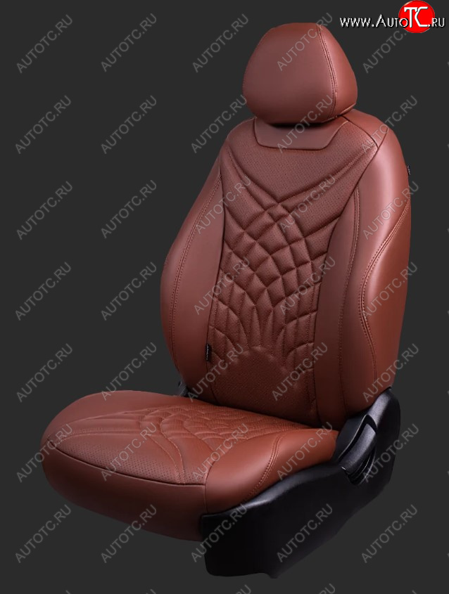 24 649 р. Чехлы для сидений Lord Autofashion Байрон ЖУК (экокожа, спинка 60/40, 3 Г-образных подголовника) KIA Soul SK3 (2018-2022) (Темно-коричневый, вставка темно-коричневая, строчка коричневая)  с доставкой в г. Кемерово