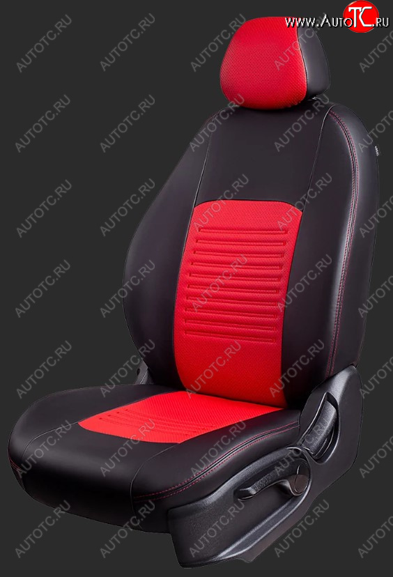 6 599 р. Чехлы для сидений Lord Autofashion Турин 2 (экокожа, спинка 60/40, 3 Г-образных подголовника) KIA Soul SK3 (2018-2022) (Черный, вставка красная)  с доставкой в г. Кемерово