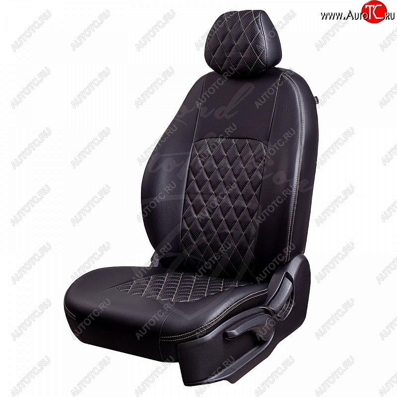 9 449 р. Чехлы для сидений Lord Autofashion Турин Ромб (экокожа) KIA Soul SK3 (2018-2022) (Черный, вставка черная, строчка бежевая)  с доставкой в г. Кемерово