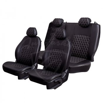 9 449 р. Чехлы для сидений Lord Autofashion Турин Ромб (экокожа) KIA Soul SK3 (2018-2022) (Черный, вставка черная, строчка бежевая)  с доставкой в г. Кемерово. Увеличить фотографию 4