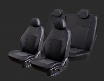 5 399 р. Чехлы для сидений Lord Autofashion Турин (экокожа/жаккард, спинка 60/40, 3 П-образных подголовника) KIA Spectra (2000-2009) (Черный, вставка жаккард Чёрный Вега)  с доставкой в г. Кемерово. Увеличить фотографию 3