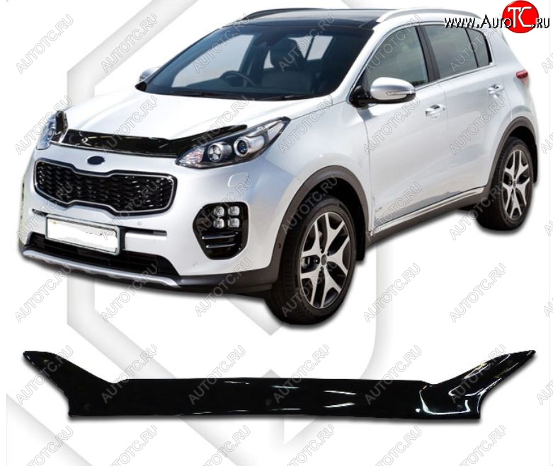 2 199 р. Дефлектор капота CA-Plastiс  KIA Sportage  4 QL (2016-2022) дорестайлинг, рестайлинг (Classic черный, Без надписи)  с доставкой в г. Кемерово