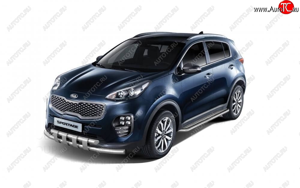 26 399 р. Порожки для ног из трубы Ø51 с алюминиевой площадкой Petroil Tuning  KIA Sportage  4 QL (2016-2022) дорестайлинг, рестайлинг (Нержавеющая полированная сталь)  с доставкой в г. Кемерово