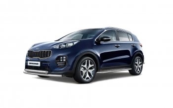 18 749 р. Защита переднего бампера двойная из труб d63/63 мм Petroil Tuning  KIA Sportage  4 QL (2016-2018) дорестайлинг (Нержавеющая полированная сталь)  с доставкой в г. Кемерово. Увеличить фотографию 2
