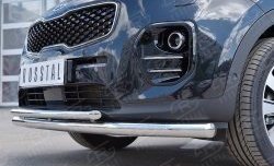 16 999 р. Защита переднего бампера (2 трубыØ63 и 42 мм, нержавейка) SLITKOFF  KIA Sportage  4 QL (2016-2018) дорестайлинг  с доставкой в г. Кемерово. Увеличить фотографию 4