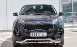 Защита переднего бампера (Ø63 мм волна с надписью, нержавейка) SLITKOFF KIA Sportage  4 QL (2016-2018) дорестайлинг