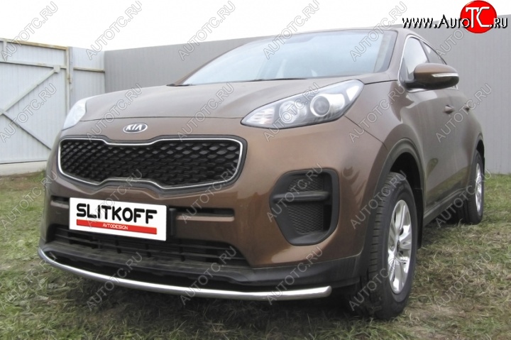 11 949 р. Одинарная защита переднего бампера диаметром 42 мм Slitkoff  KIA Sportage  4 QL (2016-2018) дорестайлинг (Нержавейка, Полированная)  с доставкой в г. Кемерово