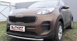 14 449 р. Одинарная защита переднего бампера диаметром 57 мм Slitkoff  KIA Sportage  4 QL (2016-2018) дорестайлинг (Нержавейка, Полированная)  с доставкой в г. Кемерово. Увеличить фотографию 1