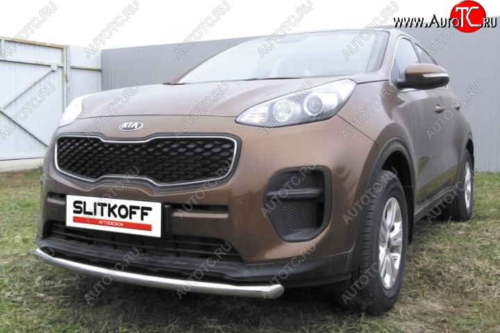 14 449 р. Одинарная защита переднего бампера диаметром 57 мм Slitkoff  KIA Sportage  4 QL (2016-2018) дорестайлинг (Нержавейка, Полированная)  с доставкой в г. Кемерово