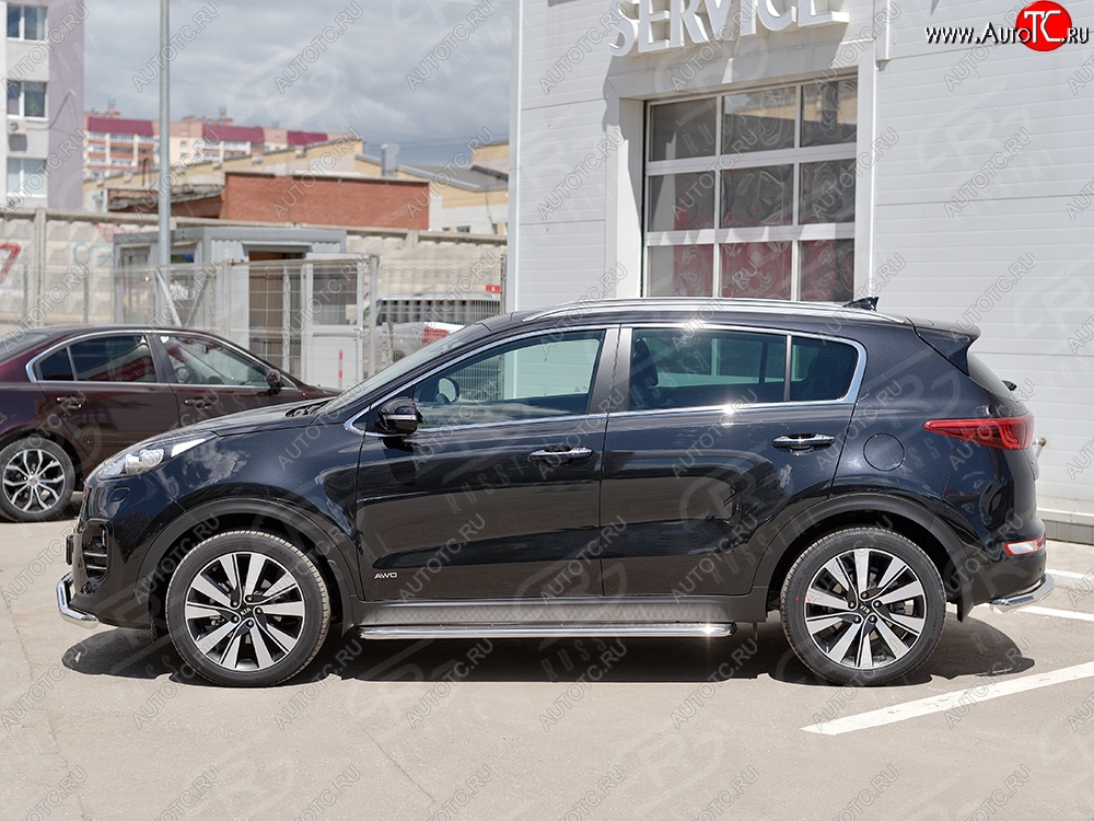 35 549 р. Порожки для ног (Ø42) SLITKOFF  KIA Sportage  4 QL (2016-2018) дорестайлинг (лист - нержавейка, профиль - нержавейка)  с доставкой в г. Кемерово