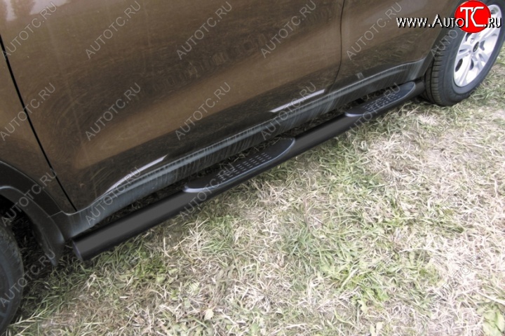 12 999 р. Защита порогов из труб d76 Slitkoff (с проступью)  KIA Sportage  4 QL (2016-2018) дорестайлинг (Цвет: серебристый)  с доставкой в г. Кемерово