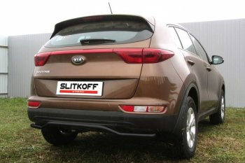 7 999 р. Защита заднего бампера из трубы d42 Slitkoff (волна)  KIA Sportage  4 QL (2016-2018) дорестайлинг (Цвет: серебристый)  с доставкой в г. Кемерово. Увеличить фотографию 1