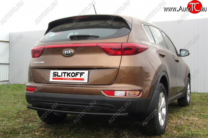 3 199 р. Защита заднего бампера из трубы d42 Slitkoff (короткая)  KIA Sportage  4 QL (2016-2018) дорестайлинг (Цвет: серебристый)  с доставкой в г. Кемерово