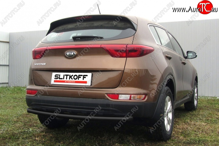 3 299 р. Защита заднего бампера из трубы d57 Slitkoff (радиусная)  KIA Sportage  4 QL (2016-2018) дорестайлинг (Цвет: серебристый)  с доставкой в г. Кемерово