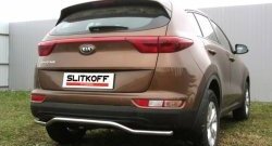 11 449 р. Защита заднего бампера из изогнутой трубы диаметром 42 мм Slitkoff  KIA Sportage  4 QL (2016-2018) дорестайлинг (Нержавейка, Полированная)  с доставкой в г. Кемерово. Увеличить фотографию 1