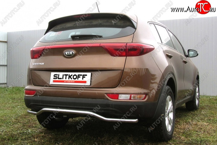 11 449 р. Защита заднего бампера из изогнутой трубы диаметром 42 мм Slitkoff  KIA Sportage  4 QL (2016-2018) дорестайлинг (Нержавейка, Полированная)  с доставкой в г. Кемерово