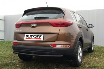 8 199 р. Защита заднего бампера Slitkoff (Ø 57 мм)  KIA Sportage  4 QL (2016-2018) дорестайлинг (Сталь с полимерным покрытием. Цвет: черный)  с доставкой в г. Кемерово. Увеличить фотографию 2