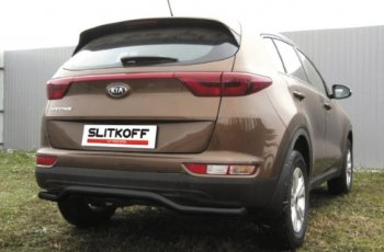 8 349 р. Защита заднего бампера Slitkoff (Ø 57, волна)  KIA Sportage  4 QL (2016-2018) дорестайлинг (Сталь с полимерным покрытием. Цвет: черный)  с доставкой в г. Кемерово. Увеличить фотографию 2