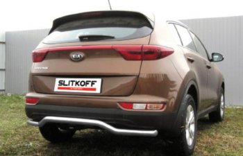 8 349 р. Защита заднего бампера Slitkoff (Ø 57, волна)  KIA Sportage  4 QL (2016-2018) дорестайлинг (Сталь с полимерным покрытием. Цвет: серебристый)  с доставкой в г. Кемерово. Увеличить фотографию 2