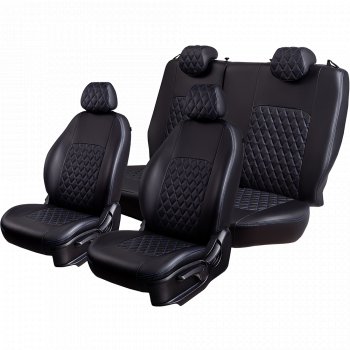 7 199 р. Чехлы для сидений Lord Autofashion Турин Ромб (экокожа, спинка 60/40, подлокотник, 2 П- и 3 Г-образных подголовника)  KIA Sportage  4 QL (2016-2022) дорестайлинг, рестайлинг (Черный, вставка черная, строчка синяя)  с доставкой в г. Кемерово. Увеличить фотографию 2