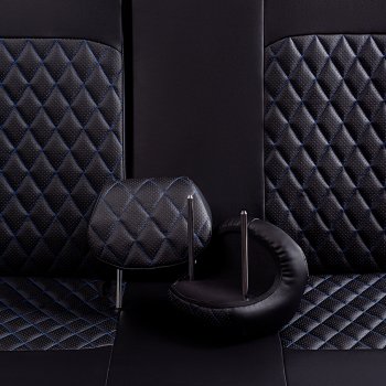 7 199 р. Чехлы для сидений Lord Autofashion Турин Ромб (экокожа, спинка 60/40, подлокотник, 2 П- и 3 Г-образных подголовника)  KIA Sportage  4 QL (2016-2022) дорестайлинг, рестайлинг (Черный, вставка черная, строчка синяя)  с доставкой в г. Кемерово. Увеличить фотографию 4