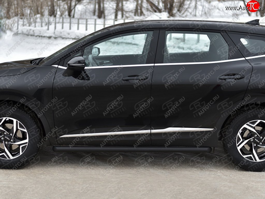 13 999 р. Защита порогов (труба d63 мм, с чёрным полимерным покрытием) SLITKOFF  KIA Sportage  5 NQ5 (2021-2025) (Торцы со срезом 45°)  с доставкой в г. Кемерово