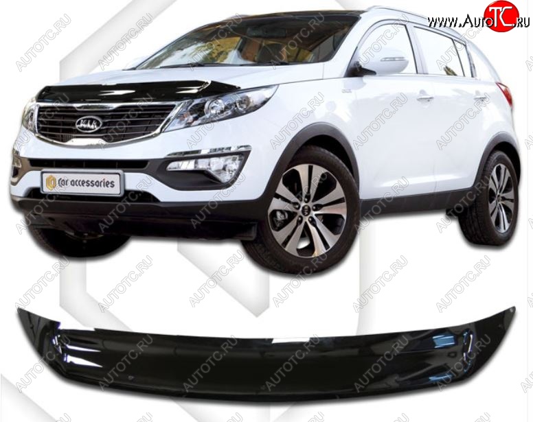2 299 р. Дефлектор капота CA-Plastic  KIA Sportage  3 SL (2010-2016) дорестайлинг, рестайлинг (серия Classic черный, Без надписи)  с доставкой в г. Кемерово