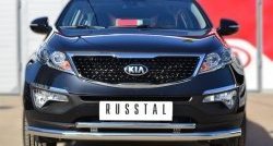 Защита переднего бампера (2 трубыØ63 и 42 мм, нержавейка) SLITKOFF KIA Sportage  3 SL (2010-2014) дорестайлинг