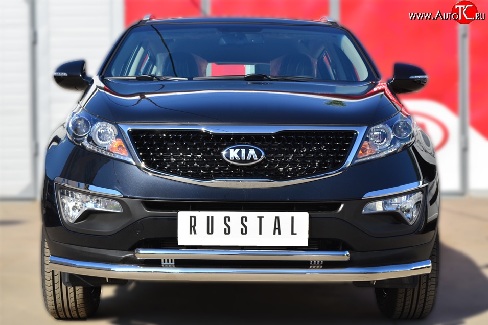 18 699 р. Защита переднего бампера (2 трубыØ63 и 42 мм, нержавейка) SLITKOFF  KIA Sportage  3 SL (2010-2014) дорестайлинг  с доставкой в г. Кемерово