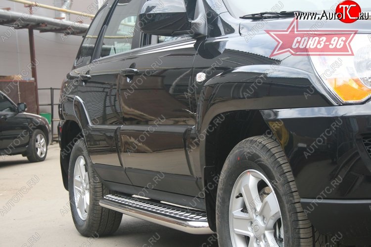 14 849 р. Защита порогов с листом рестайлинг Souz-96 (d60).  KIA Sportage  2 JE,KM (2004-2008) дорестайлинг  с доставкой в г. Кемерово