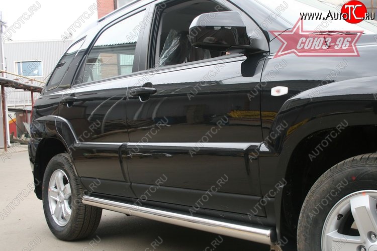 13 319 р. Защита порогов (рестайлинг) Souz-96 (d76)  KIA Sportage  2 JE,KM (2004-2008) дорестайлинг  с доставкой в г. Кемерово