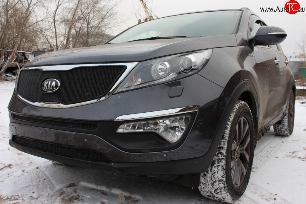 1 469 р. Нижняя сетка на бампер (рестайлинг) Russtal (черная) KIA Sportage 3 SL дорестайлинг (2010-2014)  с доставкой в г. Кемерово