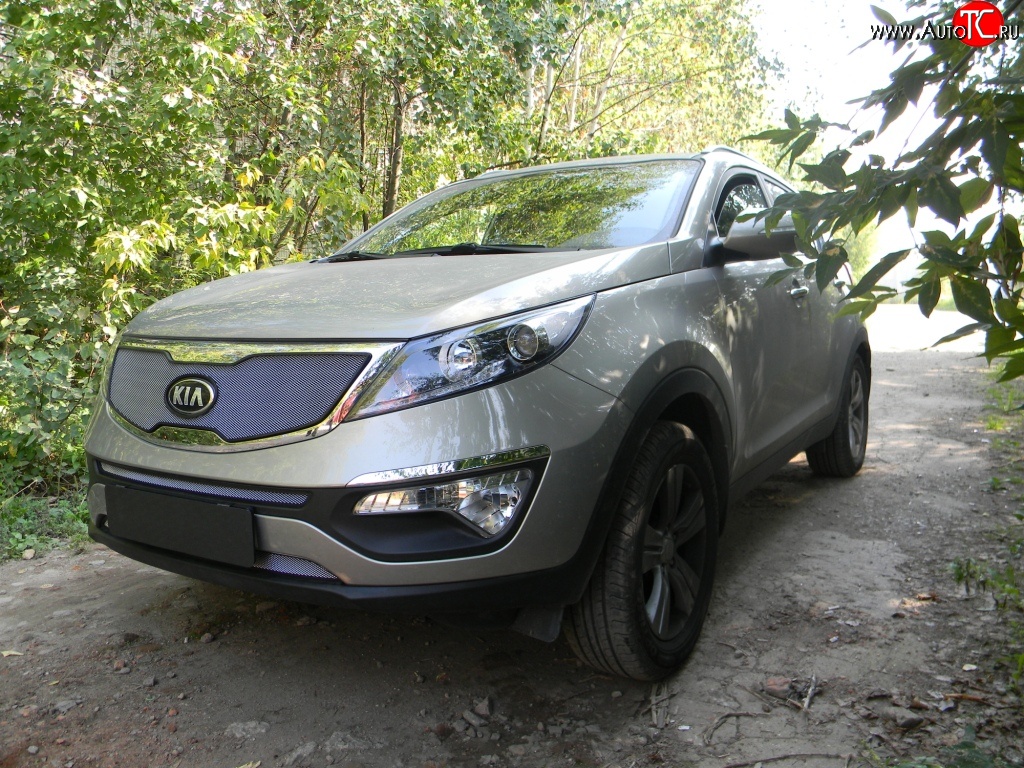 1 539 р. Нижняя сетка на бампер Russtal (хром) KIA Sportage 3 SL дорестайлинг (2010-2014)  с доставкой в г. Кемерово