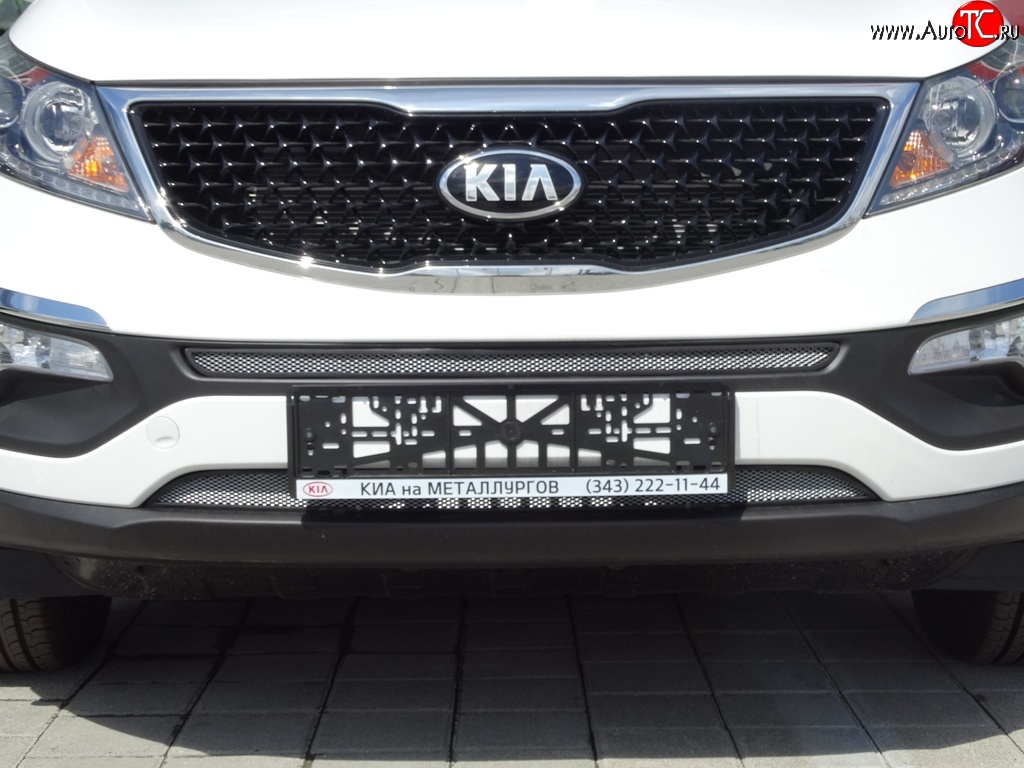 1 379 р. Средняя сетка на бампер (рестайлинг) Russtal (хром) KIA Sportage 3 SL дорестайлинг (2010-2014)  с доставкой в г. Кемерово