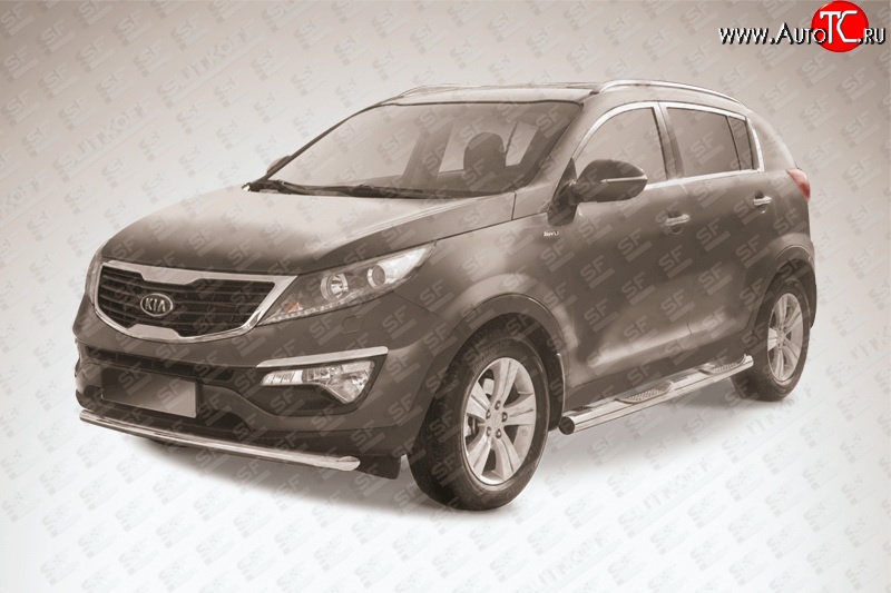 12 299 р. Одинарная защита переднего бампера из трубы диаметром 57 мм Slitkoff  KIA Sportage  3 SL (2010-2014) дорестайлинг (Нержавейка, Полированная)  с доставкой в г. Кемерово