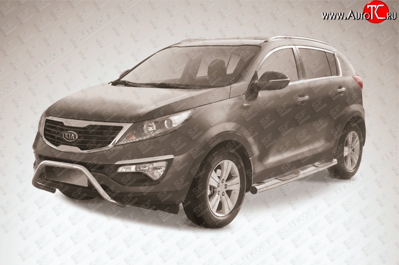 30 649 р. Усиленная защита переднего бампера из трубы диаметром 57 мм Slitkoff  KIA Sportage  3 SL (2010-2014) дорестайлинг (Нержавейка, Полированная)  с доставкой в г. Кемерово