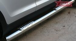 Защита порогов с двумя декоративными элементами Souz-96 (d76) KIA Sportage  3 SL (2010-2016) дорестайлинг, рестайлинг