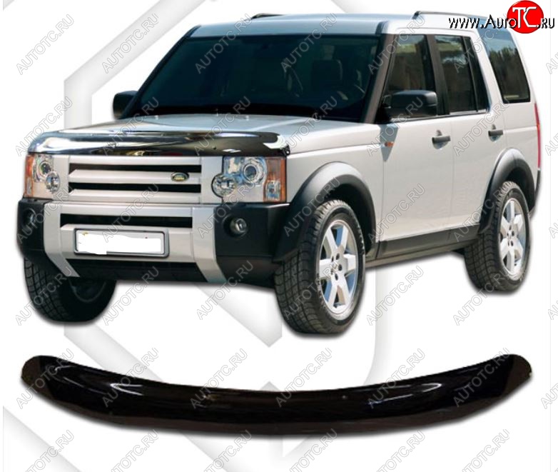 2 199 р. Дефлектор капота CA-Plastic  Land Rover Discovery  3 L319 (2004-2009) (Classic черный, Без надписи)  с доставкой в г. Кемерово