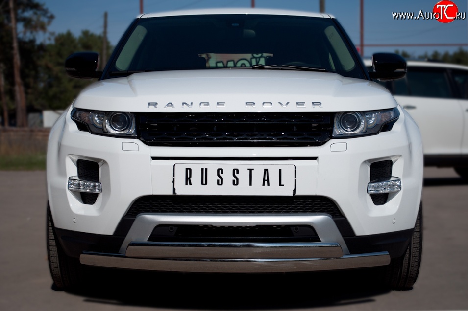 18 549 р. Защита переднего бампера (2 трубыØ75х42 мм, нержавейка) Russtal Land Rover Range Rover Evoque 1 L538 дорестайлинг 5 дв. (2011-2015)  с доставкой в г. Кемерово