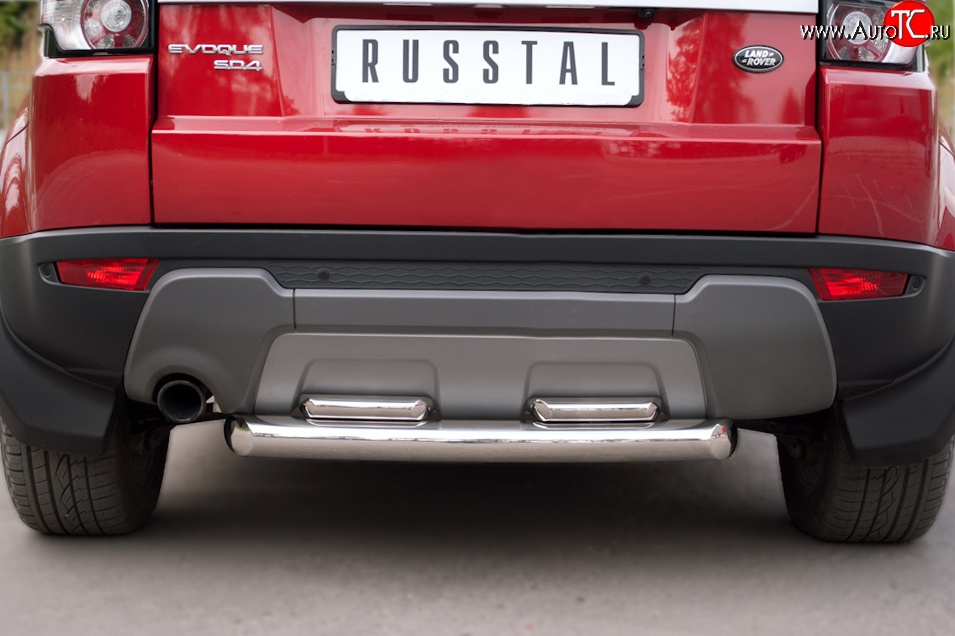 17 599 р. Защита заднего бампера (2 трубы Ø76 и 42 мм, нержавейка) SLITKOFF  Land Rover Range Rover Evoque  1 L538 (2011-2015) дорестайлинг 3 дв., дорестайлинг 5 дв.  с доставкой в г. Кемерово