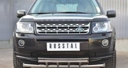 18 649 р. Защита переднего бампера (2 трубыØ63 и 42 мм, нержавейка) SLITKOFF  Land Rover Freelander  L359 (2006-2010) дорестайлинг  с доставкой в г. Кемерово. Увеличить фотографию 2