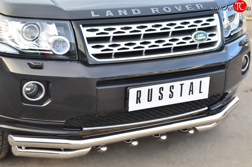 31 799 р. Защита переднего бампера (Ø63 мм с зубами, нержавейка) SLITKOFF Land Rover Freelander L359 1-ый рестайлинг (2010-2012)  с доставкой в г. Кемерово