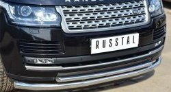 19 399 р. Защита переднего бампера (2 трубыØ63 и 42 мм, нержавейка) SLITKOFF Land Rover Range Rover 4 L405 дорестайлинг (2012-2017)  с доставкой в г. Кемерово. Увеличить фотографию 2