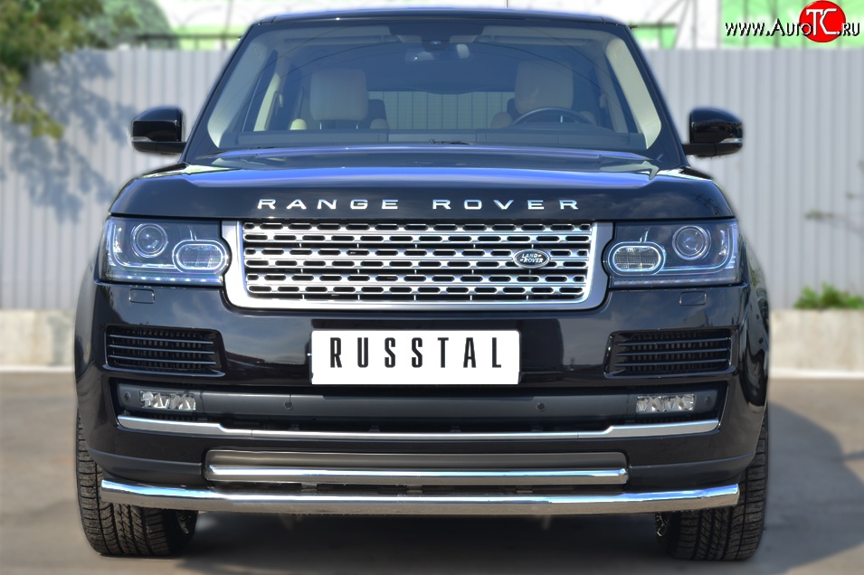 19 399 р. Защита переднего бампера (2 трубыØ63 и 42 мм, нержавейка) SLITKOFF Land Rover Range Rover 4 L405 дорестайлинг (2012-2017)  с доставкой в г. Кемерово