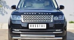 22 099 р. Защита переднего бампера (2 трубыØ76 и 63 мм, нержавейка) SLITKOFF  Land Rover Range Rover  4 L405 (2012-2017) дорестайлинг  с доставкой в г. Кемерово. Увеличить фотографию 4