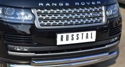 22 099 р. Защита переднего бампера (2 трубыØ76 и 63 мм, нержавейка) SLITKOFF  Land Rover Range Rover  4 L405 (2012-2017) дорестайлинг  с доставкой в г. Кемерово. Увеличить фотографию 1