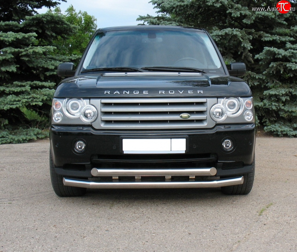 27 499 р. Защита переднего бампера (2 трубыØ76 мм, нержавейка) SLITKOFF  Land Rover Range Rover  3 L322 (2002-2006) дорестайлинг  с доставкой в г. Кемерово